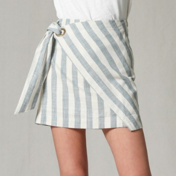 High Waisted Blue Stripe Linen Skirt - Picture 2 of 8